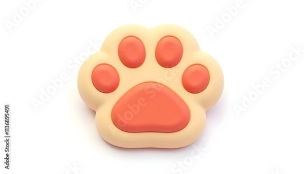 Fototapeta realistic 3D render of a dog paw icon, detailed pads and claws, high gloss finish, isolated on a pure white background create with ai