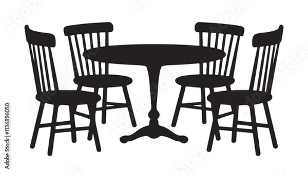 Fototapeta Silhouette of a dining table with chairs around it.