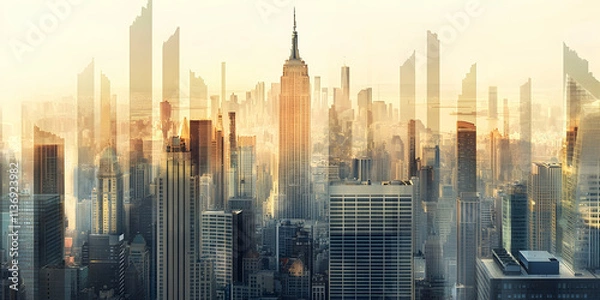 Fototapeta Financial graph overlaying a bustling city skyline symbolizing investment growth trends
