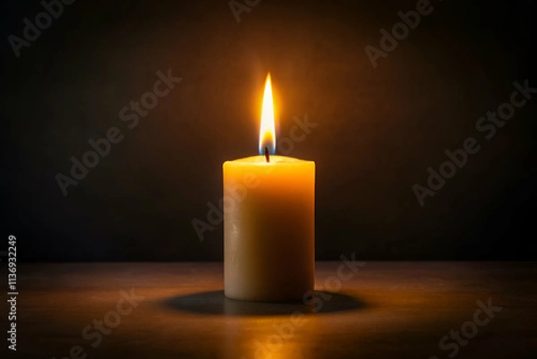 Fototapeta A single, glowing candle emits a warm flame against a dark background, creating a serene and calming atmosphere.