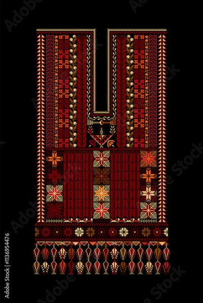 Obraz Embroidery vector Tatreez template , Palestinian fashion neck ornament
