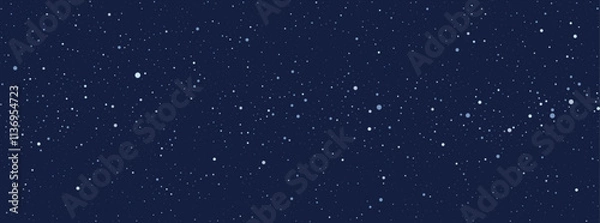 Obraz Snow particles scattered on dark blue background. Seamless realistic falling snow or snowflakes pattern. Vector Christmas border.