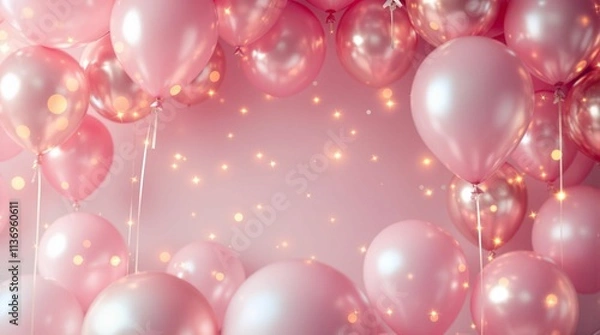 Fototapeta A flurry of shimmering pink and rose balloons, creating a celebratory atmosphere.