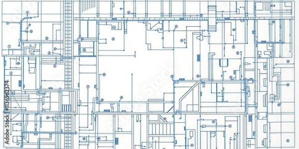 Fototapeta A white background with a faint blue print photo effect overlay, creating a technical blueprint look, blueprint background, blueprint pattern