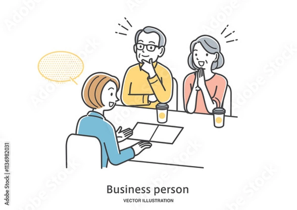 Obraz 女性のアドバイザーに相談する年配の夫婦