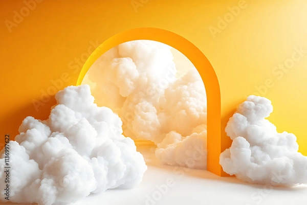 Fototapeta An Abstract 3D Composition with a Bold Yellow Base.