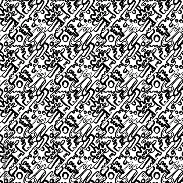 Obraz Black and white pattern with doodle abstract hand drawn lines and elements.