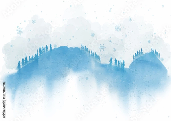 Obraz Watercolour Forest Winter Landscape Scenery