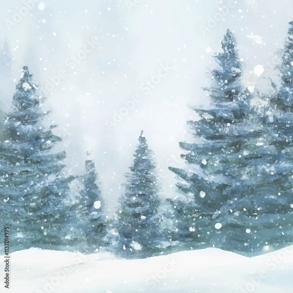 Obraz Watercolour Forest Winter Landscape Scenery