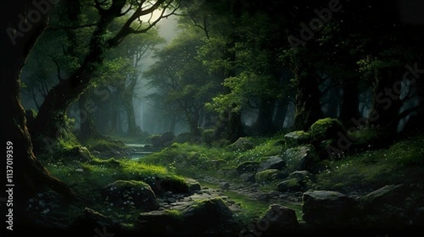 Obraz A photo of a mystical forest oil painting.