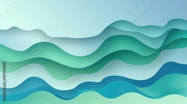Fototapeta Abstract waves in varying shades of blue and green, creating a serene and calming effect.