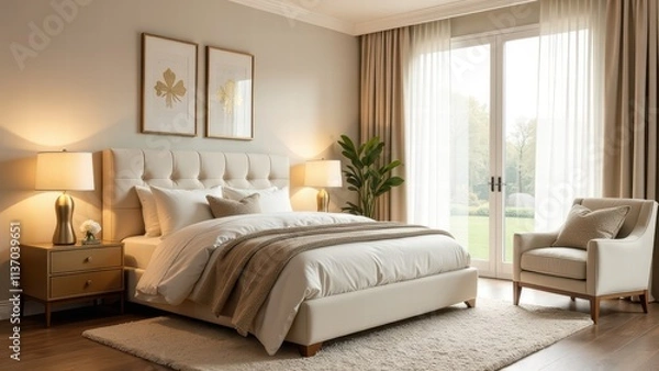 Obraz Elegant bedroom interior design with modern decor and natural light ambiance