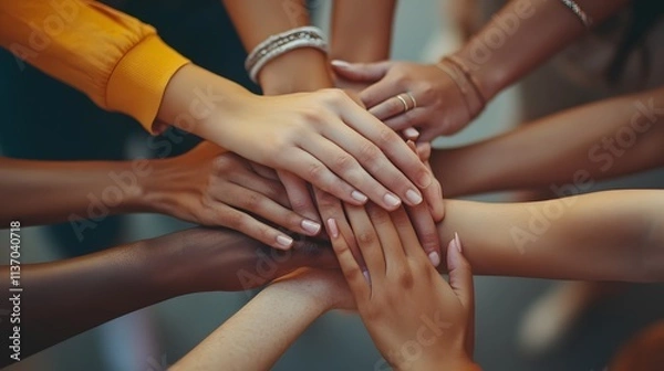 Fototapeta Diverse Women Showing Unity Through Hand Stacking