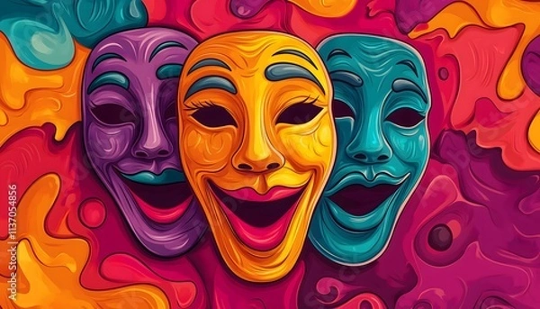 Fototapeta An abstract and artistic illustration of colorful drama masks