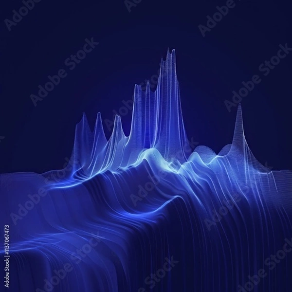 Obraz blue glowing shaped lines as data graphic, dimentional, background is a gradient color from down dark blue to up bright white  - generative ai