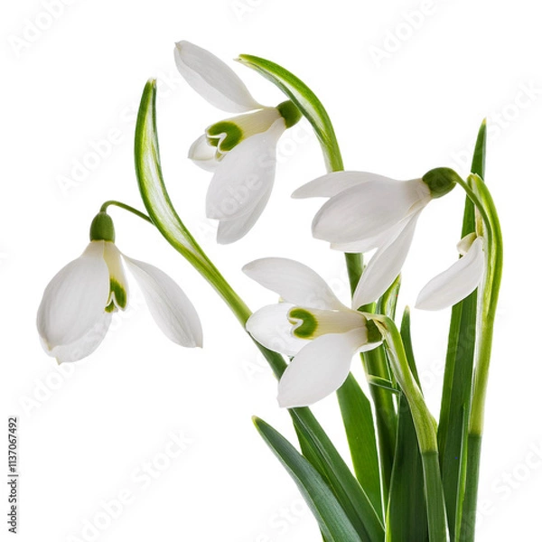 Obraz Flying White Snowdrops Isolated on Transparent Background Cutout
