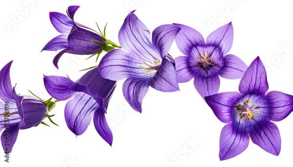 Obraz Flying Violet Bellflowers Isolated on Transparent Background Cutout