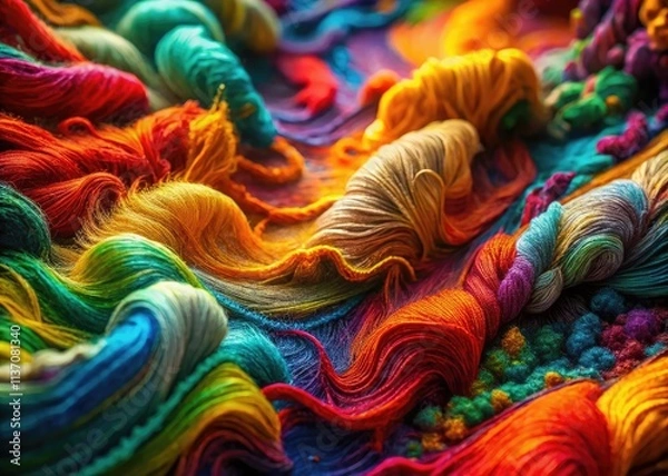 Fototapeta Synthwave-inspired digital painting:  a vibrant, colorful AI-generated abstract artwork with rich textures and a digital tapestry feel.