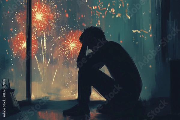 Obraz A person alone during the holidays, feeling lonely and sad. 