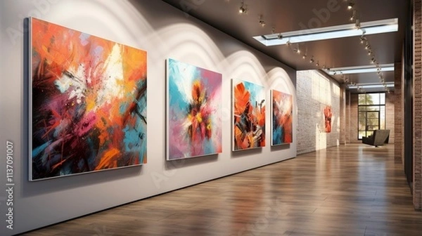 Fototapeta A photo of a gallery hallway lined with oversized