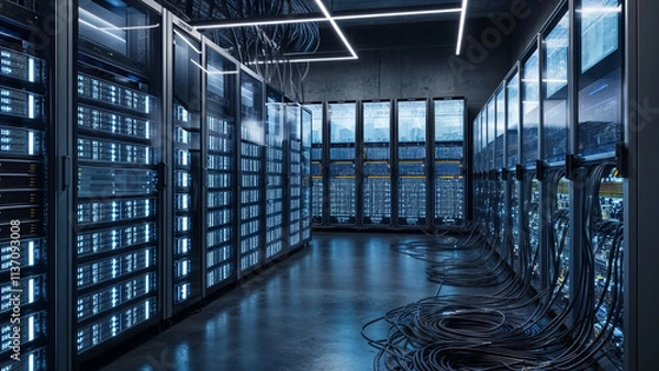 Fototapeta Data Center. Data Processing Room. No People.