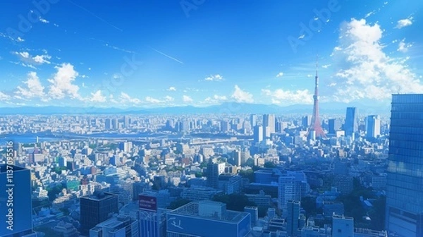 Fototapeta 東京の高層ビルと青空の空撮10