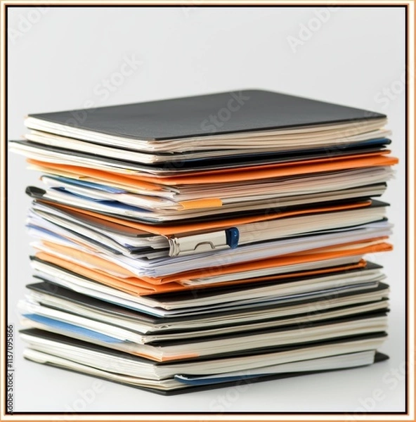 Fototapeta Stacked Notebooks and Folders in Office Setting for Organization