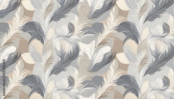 Fototapeta Elegant Grey and Beige Feather Pattern Design