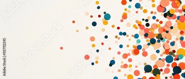 Obraz Colorful Paper Circles on White Background Creating a Playful and Vibrant Celebration Theme for Festive Occasions, Parties, and Creative Projects