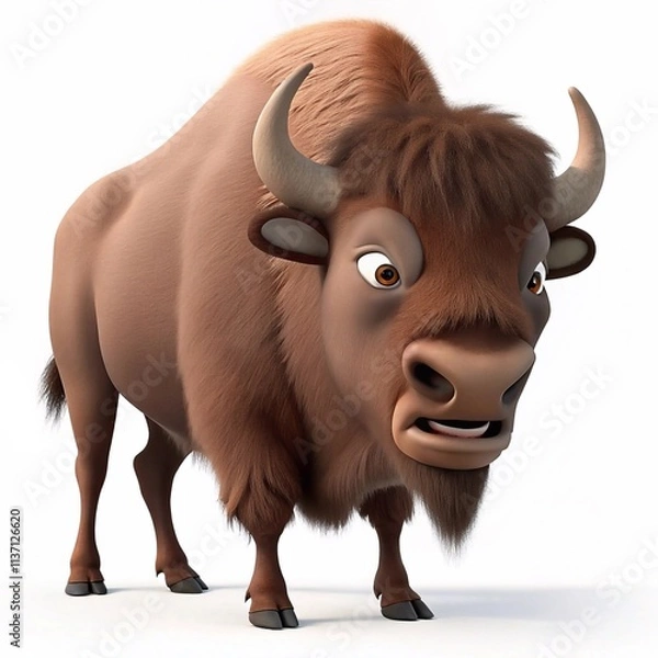 Fototapeta bison 3d cartoon isolated on a white background 