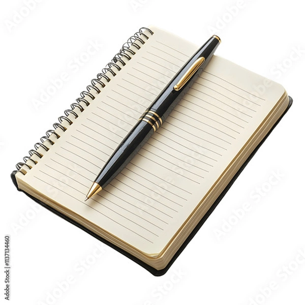Fototapeta Elegant Pen and Blank Notebook on White Background