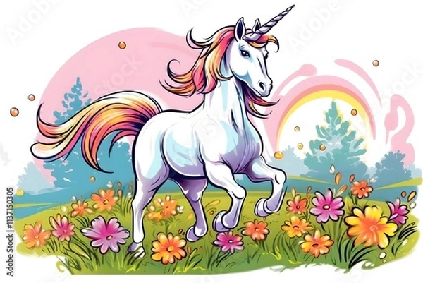 Fototapeta Cute unicorn line and color. Vector illustration for coloring book Cute watercolor girls set - Little princess