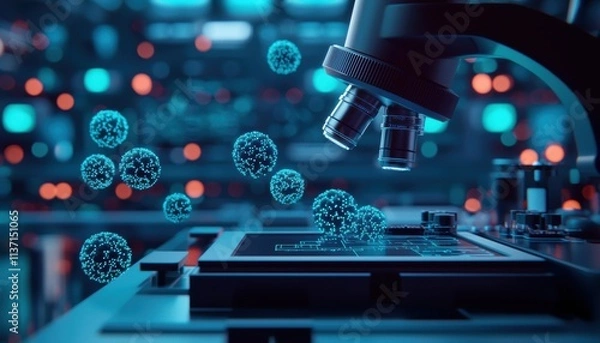Fototapeta Close-up of Microscope Analyzing Microbes in High-tech Laboratory