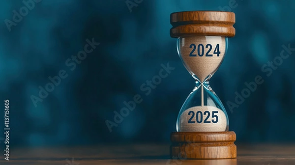 Fototapeta A glowing hourglass symbolizes transition from 2024 to 2025, capturing essence of time