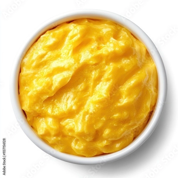 Fototapeta A bowl of creamy, yellow mashed food, resembling a soft and smooth texture.