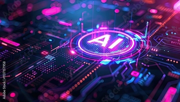 Fototapeta AI Illuminated on a Circuit Board