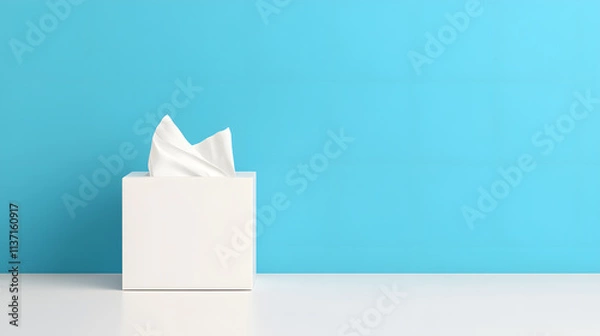 Obraz simple tissue box on clean surface against blue wall