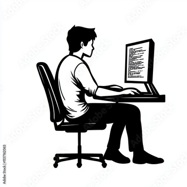 Fototapeta Focused programmer coding in a home office digital workspace