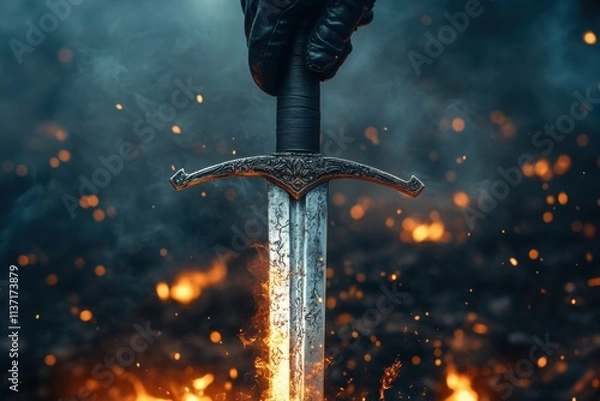 Fototapeta Medieval Sword in Fire