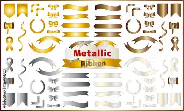 Fototapeta メタリックリボンアイテム（ゴールド・ブロンズ・メタルブラック・メタルホワイト）