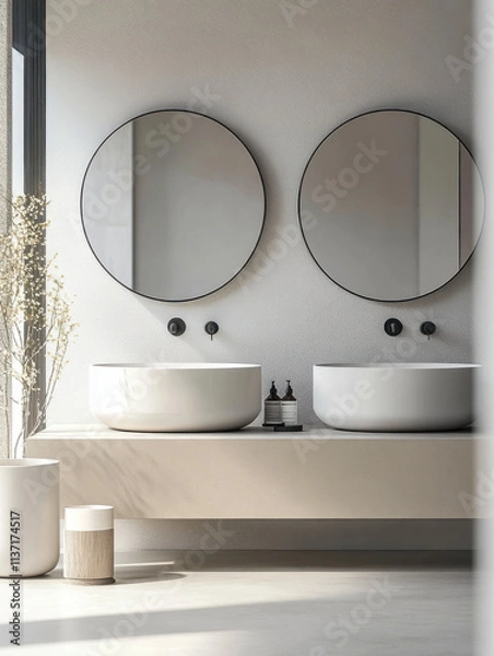 Obraz White minimalist bathroom with two sinks