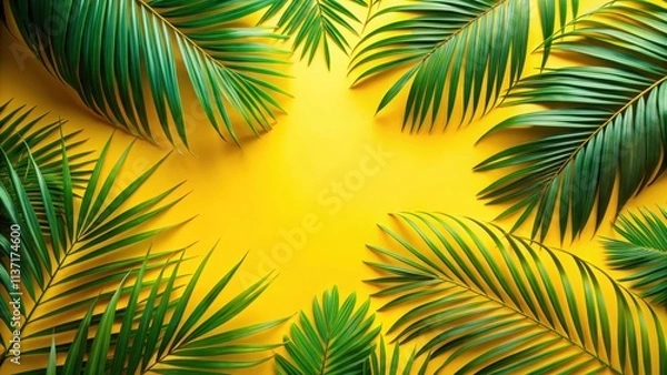 Fototapeta Tropical palm leaves in vibrant shades of green and yellow , exotic, foliage, jungle, nature, tropical, palms, lush