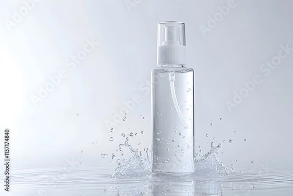 Fototapeta A clear spray bottle emerges from water, capturing a fresh and clean aesthetic.