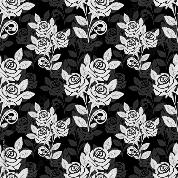 Obraz Seamless rose Pattern in black-gray colors