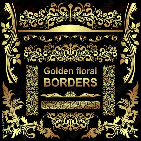 Obraz Golden floral Borders - set.