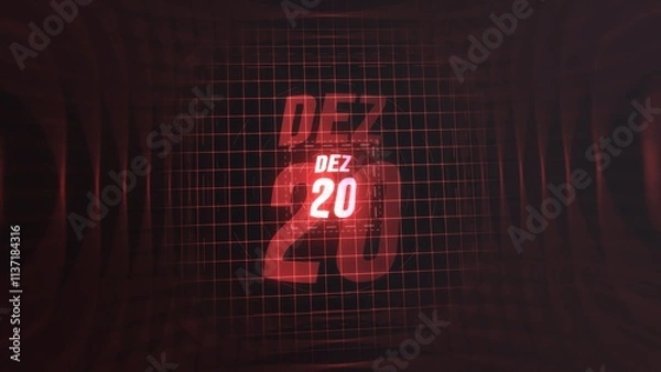 Fototapeta 20 Dezembro. Calendar with number and month in neon red with grid background. 4k. 