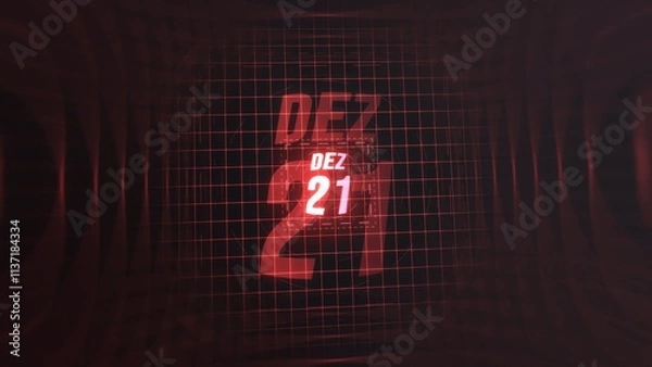 Fototapeta 21 Dezembro. Calendar with number and month in neon red with grid background. 4k. 