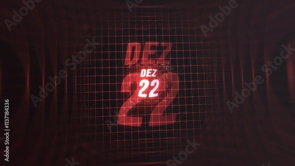 Fototapeta 22 Dezembro. Calendar with number and month in neon red with grid background. 4k. 