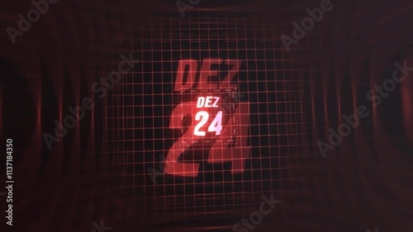 Fototapeta 24 Dezembro. Calendar with number and month in neon red with grid background. 4k. 