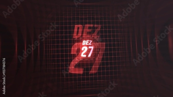 Fototapeta 27 Dezembro. Calendar with number and month in neon red with grid background. 4k. 